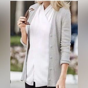 Cabi women’s sz XS shirttail cardigan gray ribbed knit sweater